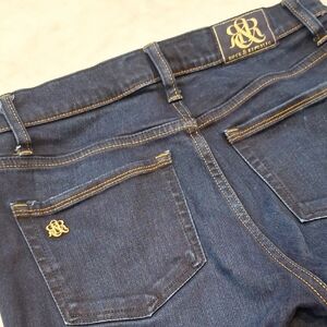 Rock & Republic Kendra Curvy Bootcut Indigo Denim‎ Gold Stretch Sz 10M Boho Chic